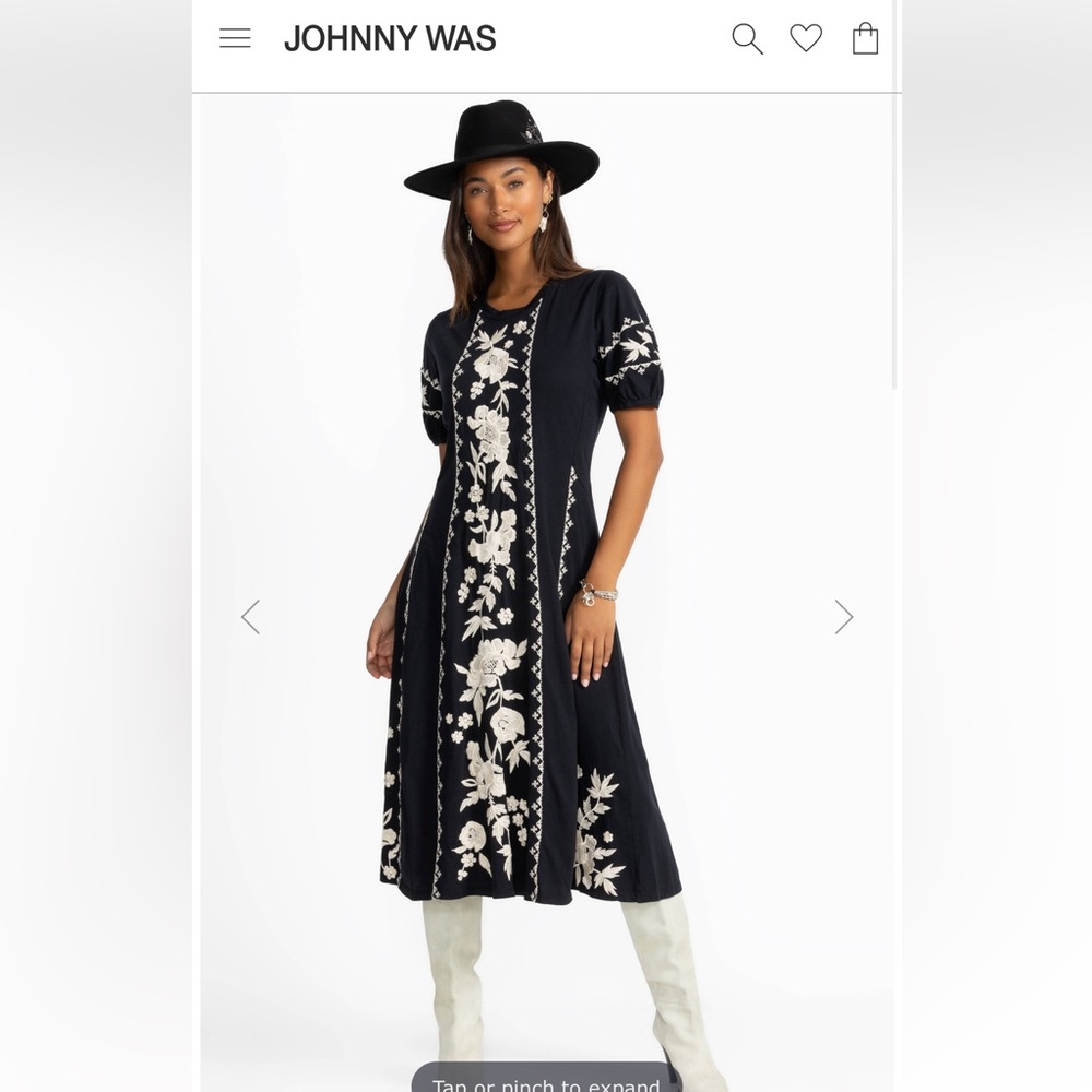 Johnny Was Black and Cream Floral Midi Dress excellent condition size Large